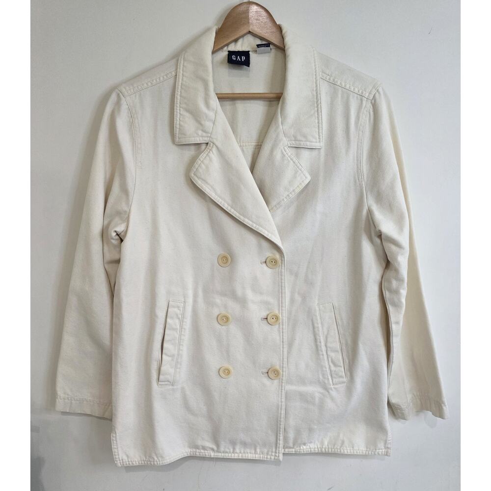 Gap Women's Cotton Double-breasted Blazer Jacket Beige Size Medium